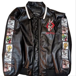 1998 Looney Tunes Bugs Bunny Full Leather Embroidered Jacket WARNER BROS 2XL